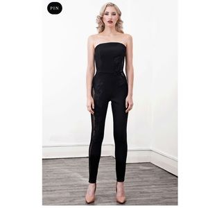 Lexi Clothing Black Lace Appliqué Jumpsuit